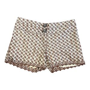 Emphasis Women's Floral Shorts Sz 6 Brown White Sunflowers Scallop Hem L…